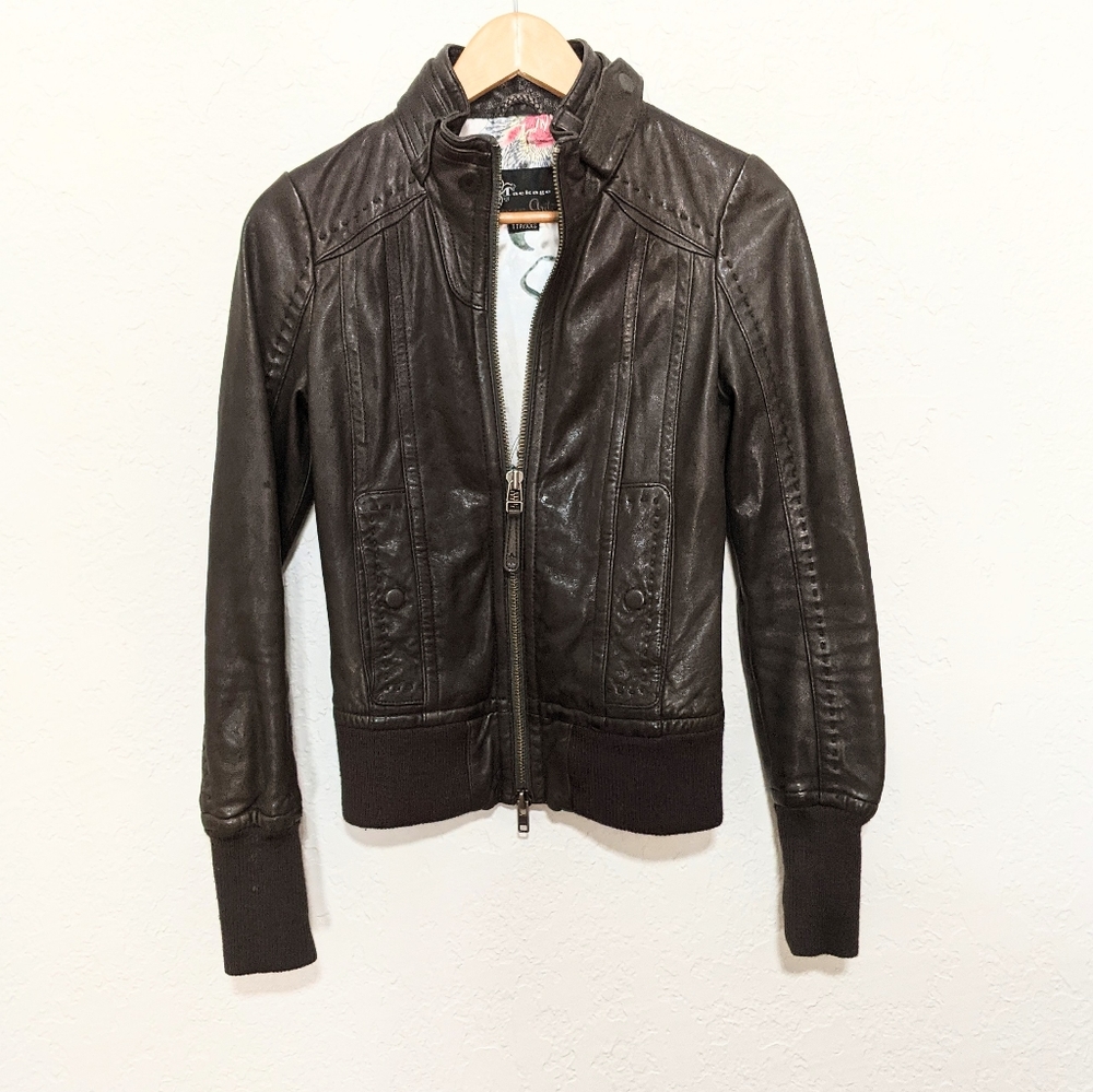 Mackage For Aritzia Lamb Leather and Wool Cuff Rare Bomber Zip Jacket XXS